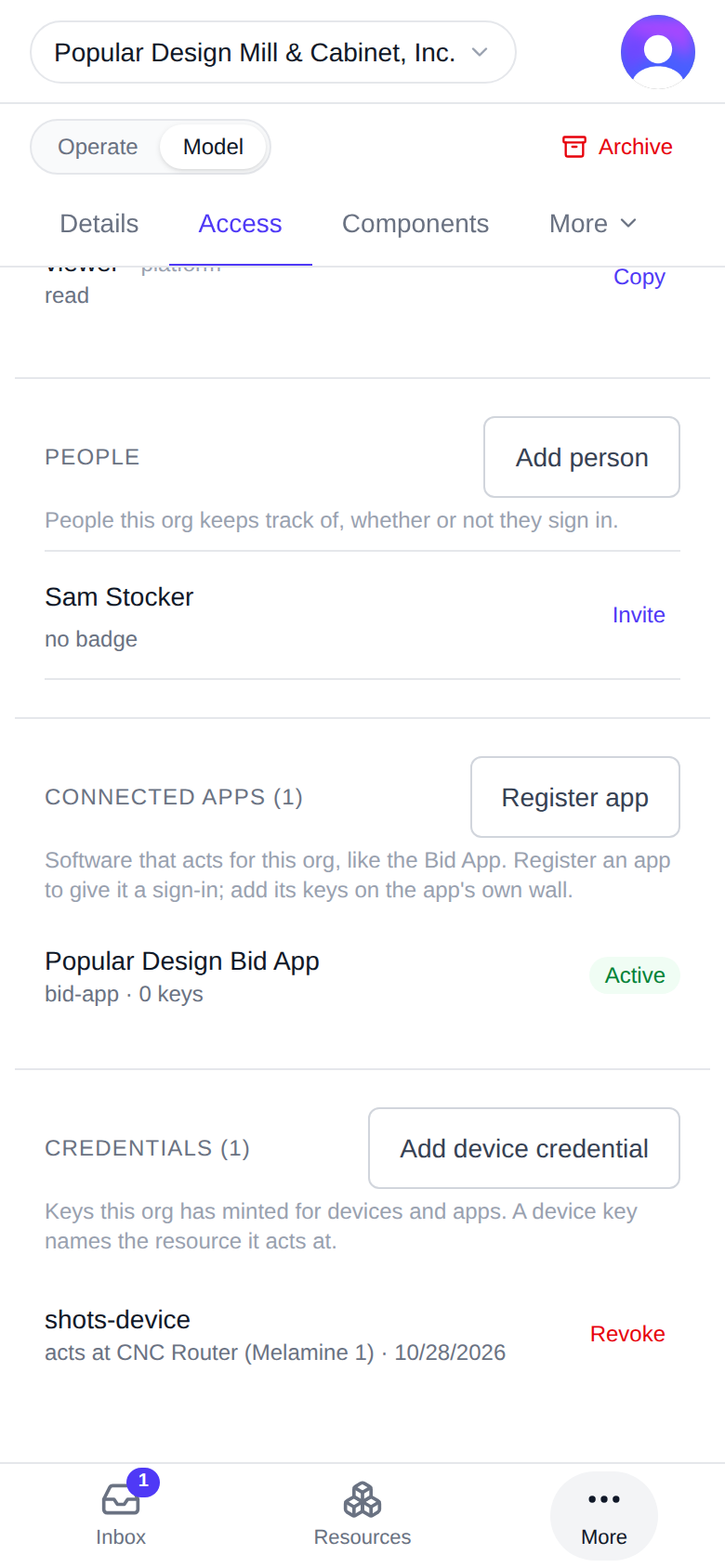"Credentials" with "Add device credential"