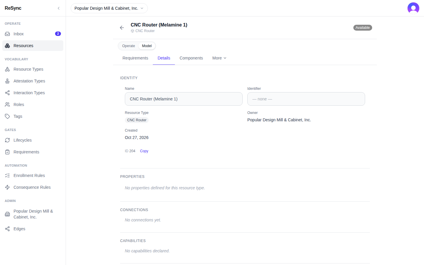 "Model" › "Details" without write access — read-only fields — desktop