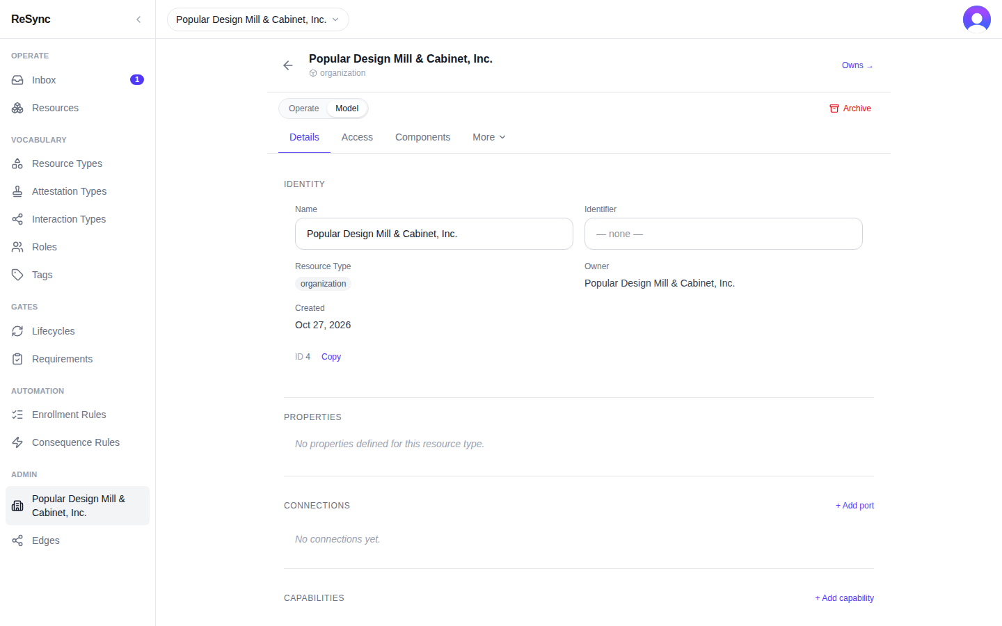 "Details" and "Access" under "Model" — desktop