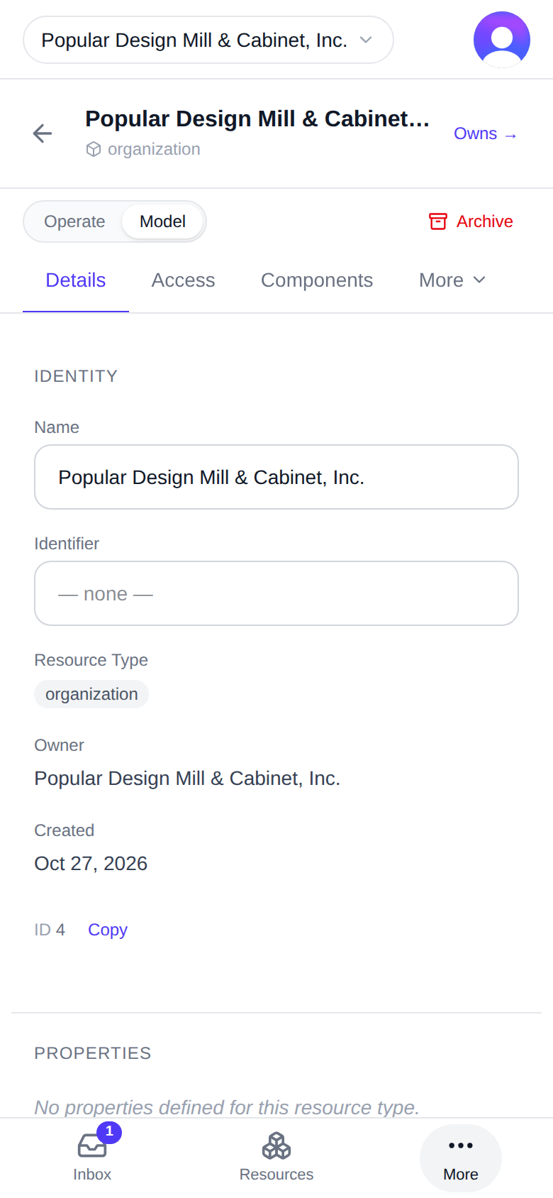 "Details" and "Access" under "Model"